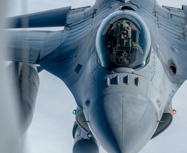 你几乎可以在惊人的特写照片中看到这架F-16战斗机眨眼的飞行员